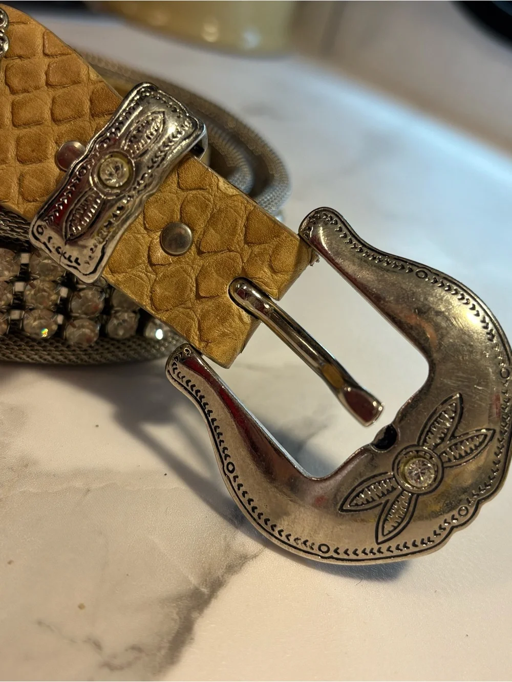 Nanni Rhinestone Western Snakeskin Belt with Decorative Buckle